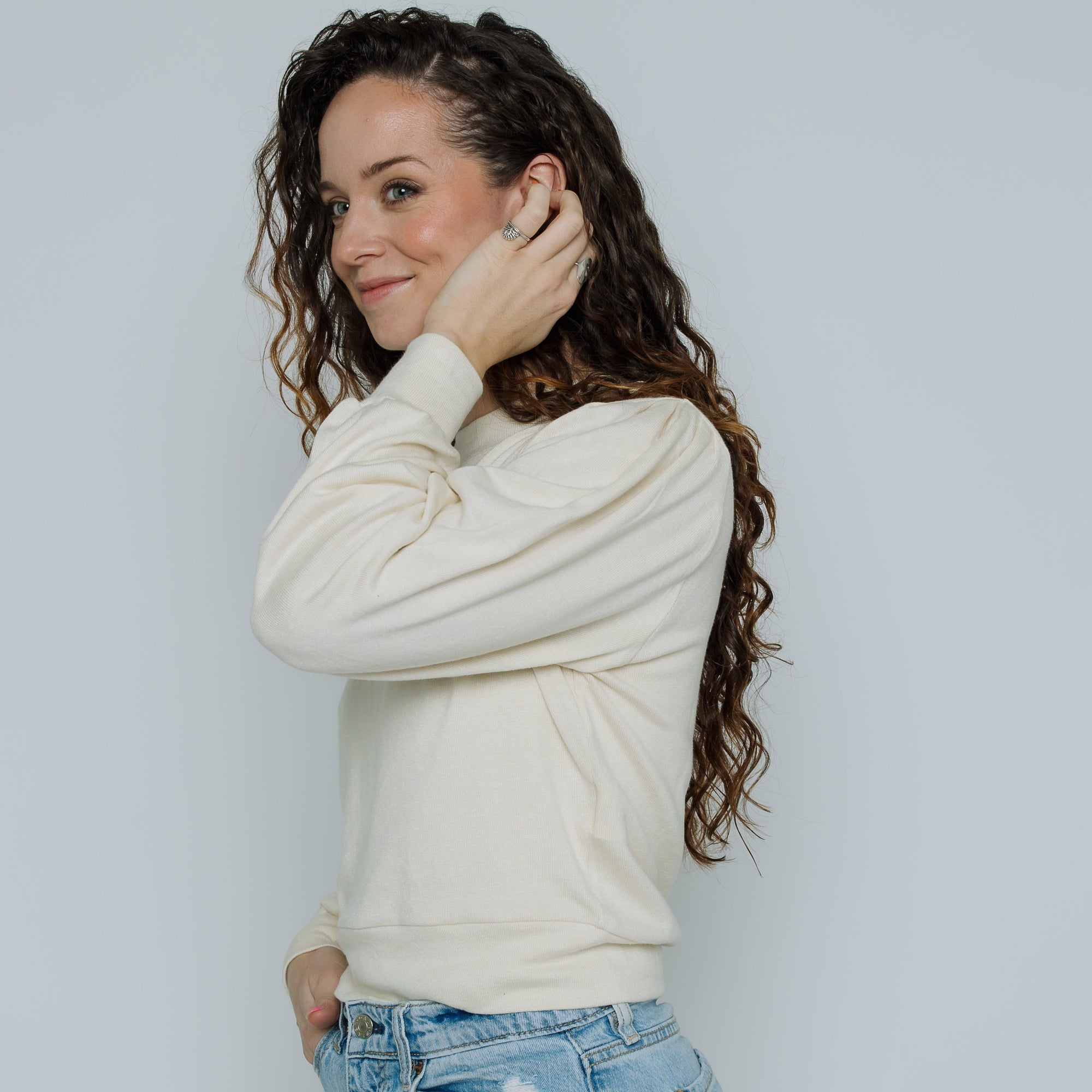 Ella Crew Neck Sweater (White)