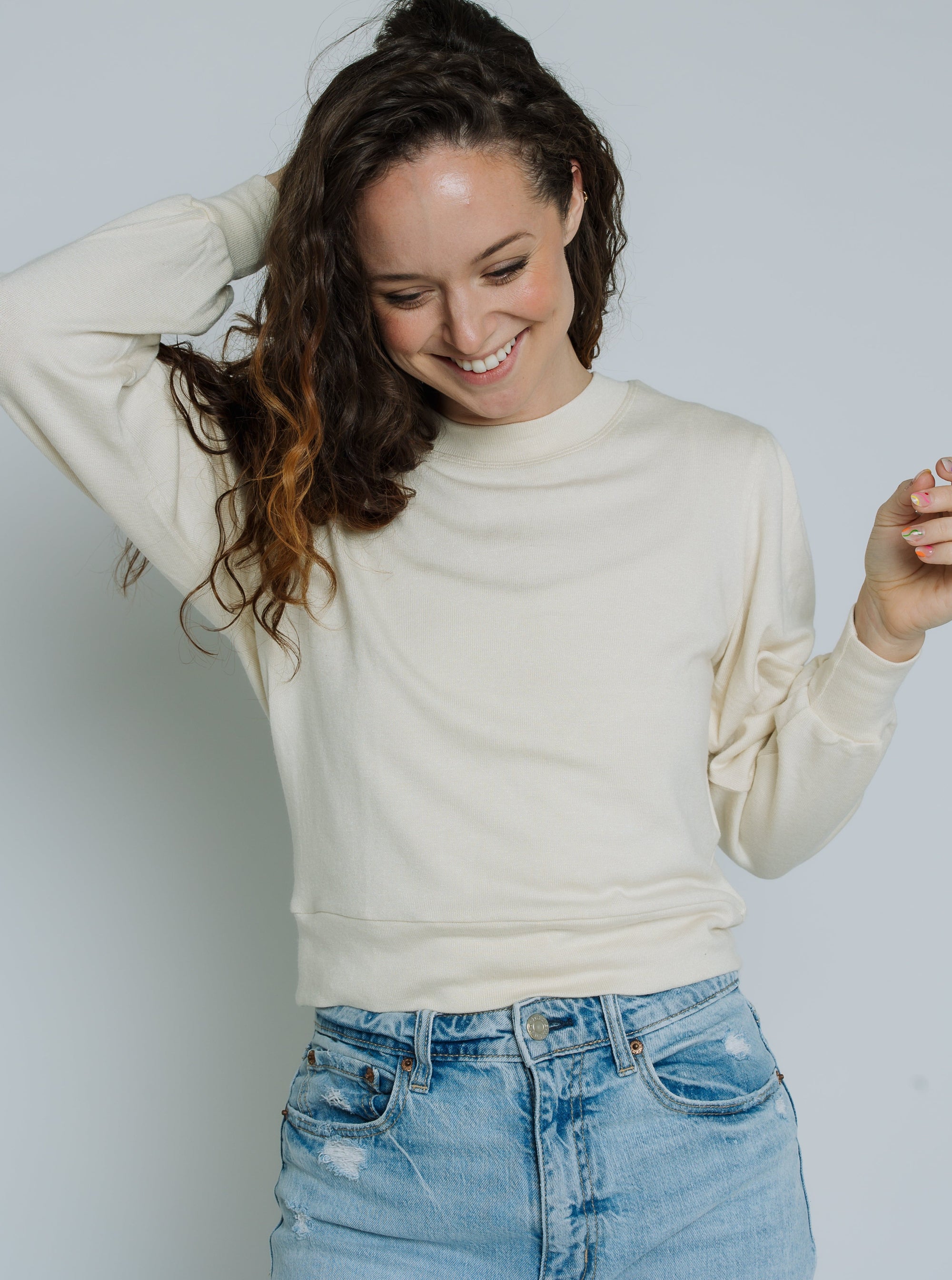 Ella Crew Neck Sweater (White)