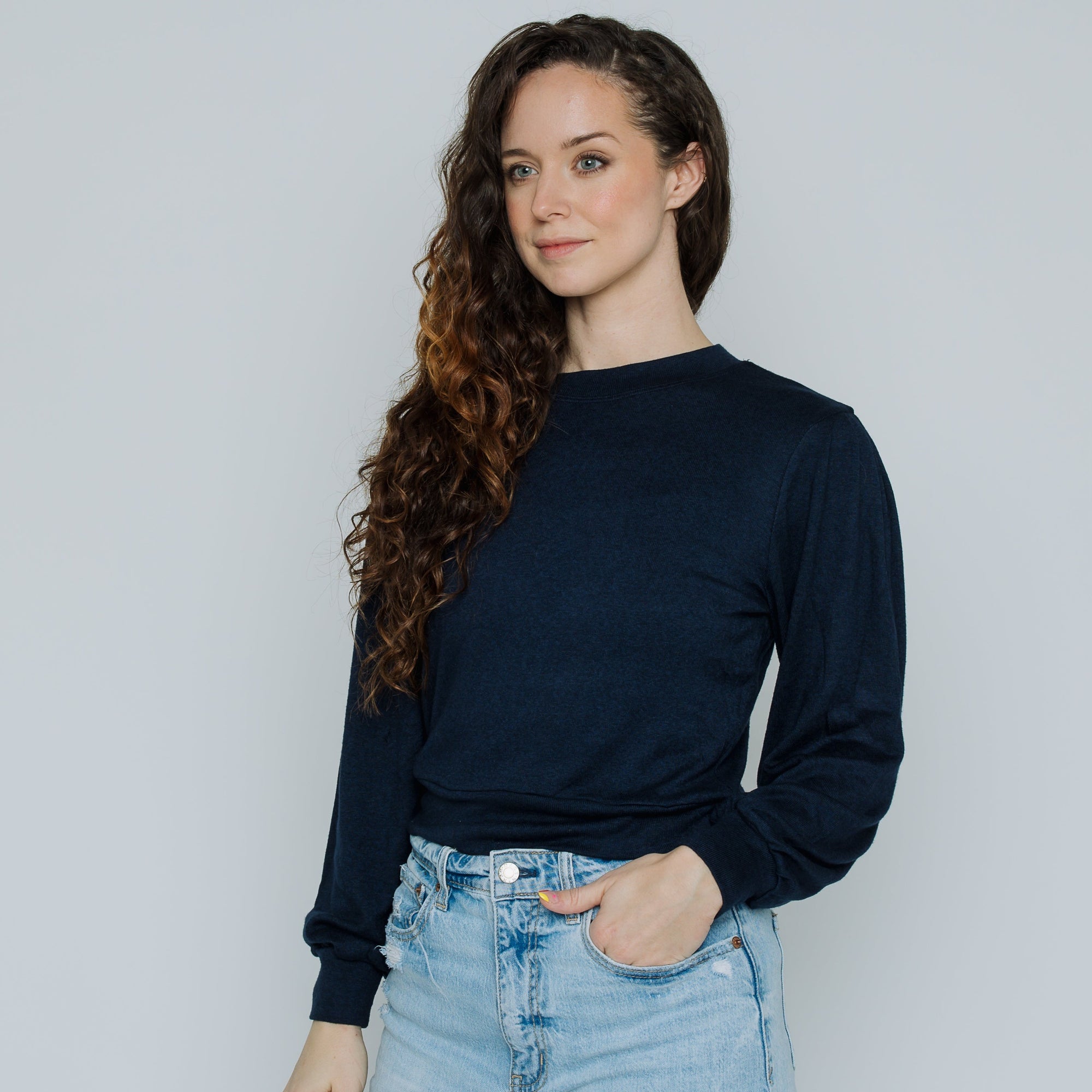 Ella Crew Neck Sweater (Navy Blue)