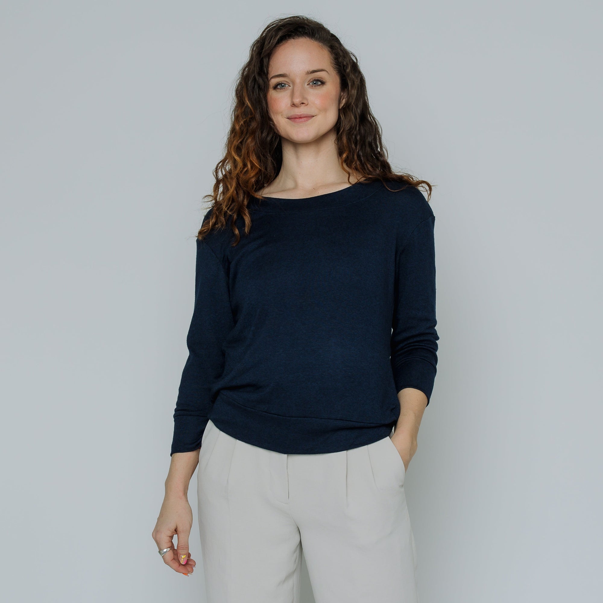 Wanda Scoop Neck Sweater (Dark Bluish Grey)