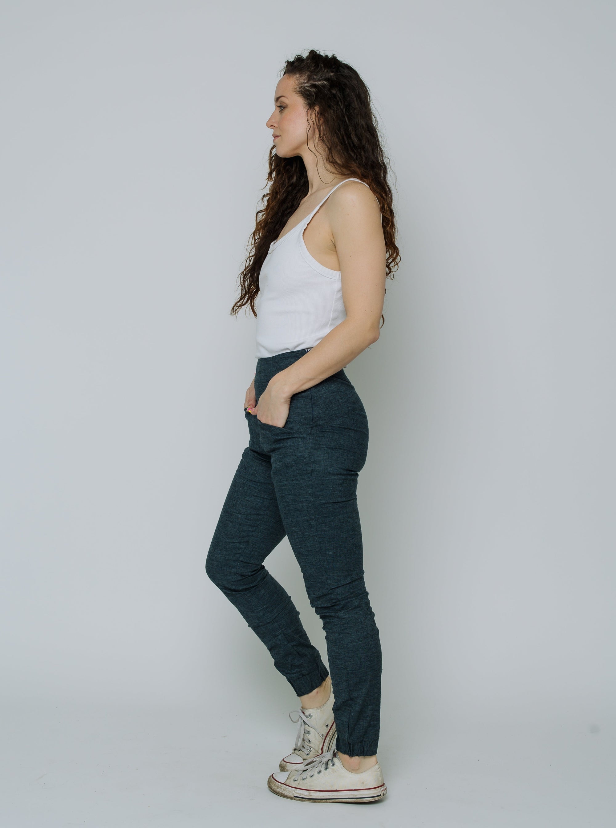Kristina Cuffed Pants (Navy / Grey Hemp)
