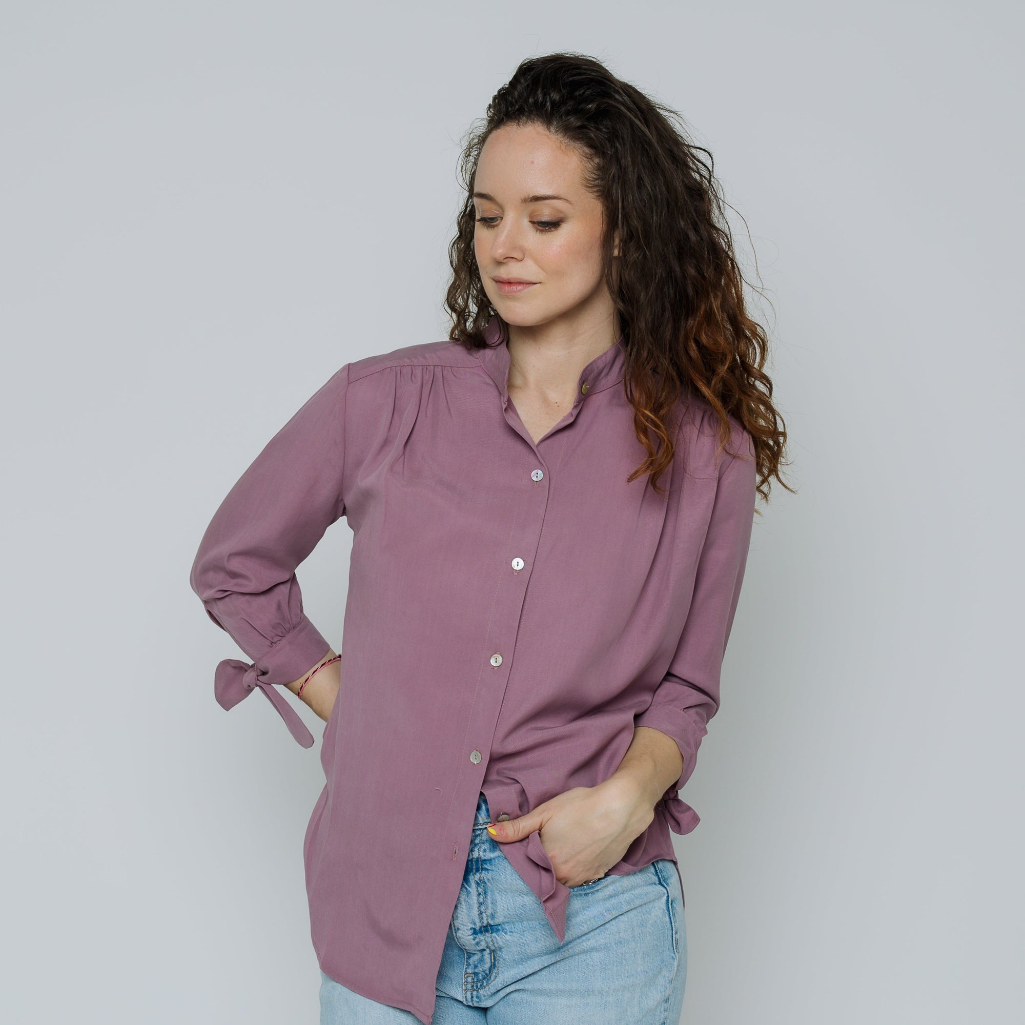 Margitta Tie-Sleeve Blouse (Dusty Pink)