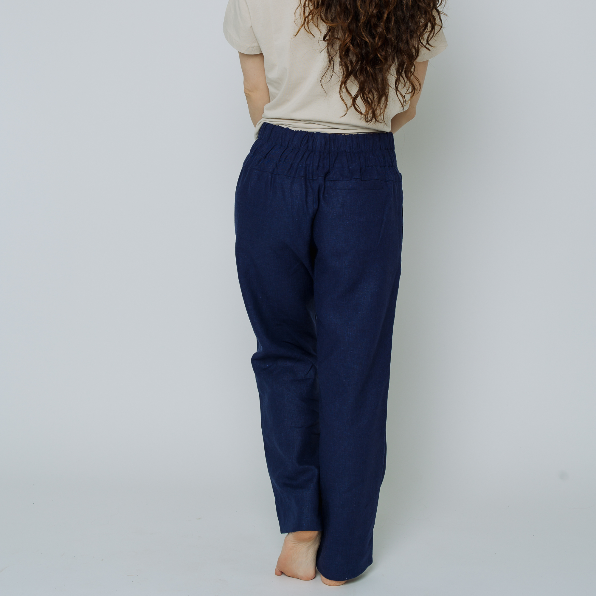 Hemp Linen Beach Pants, Stretch Waistband, Front Pleats, Black or Navy -  Wallis Evera