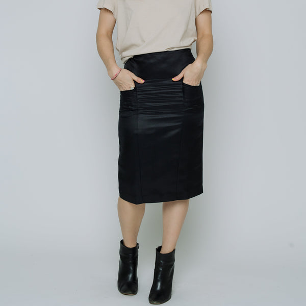 Eco-Friendly Women's Fitted Pencil Skirt with Pockets, Hemp Silk Black ...