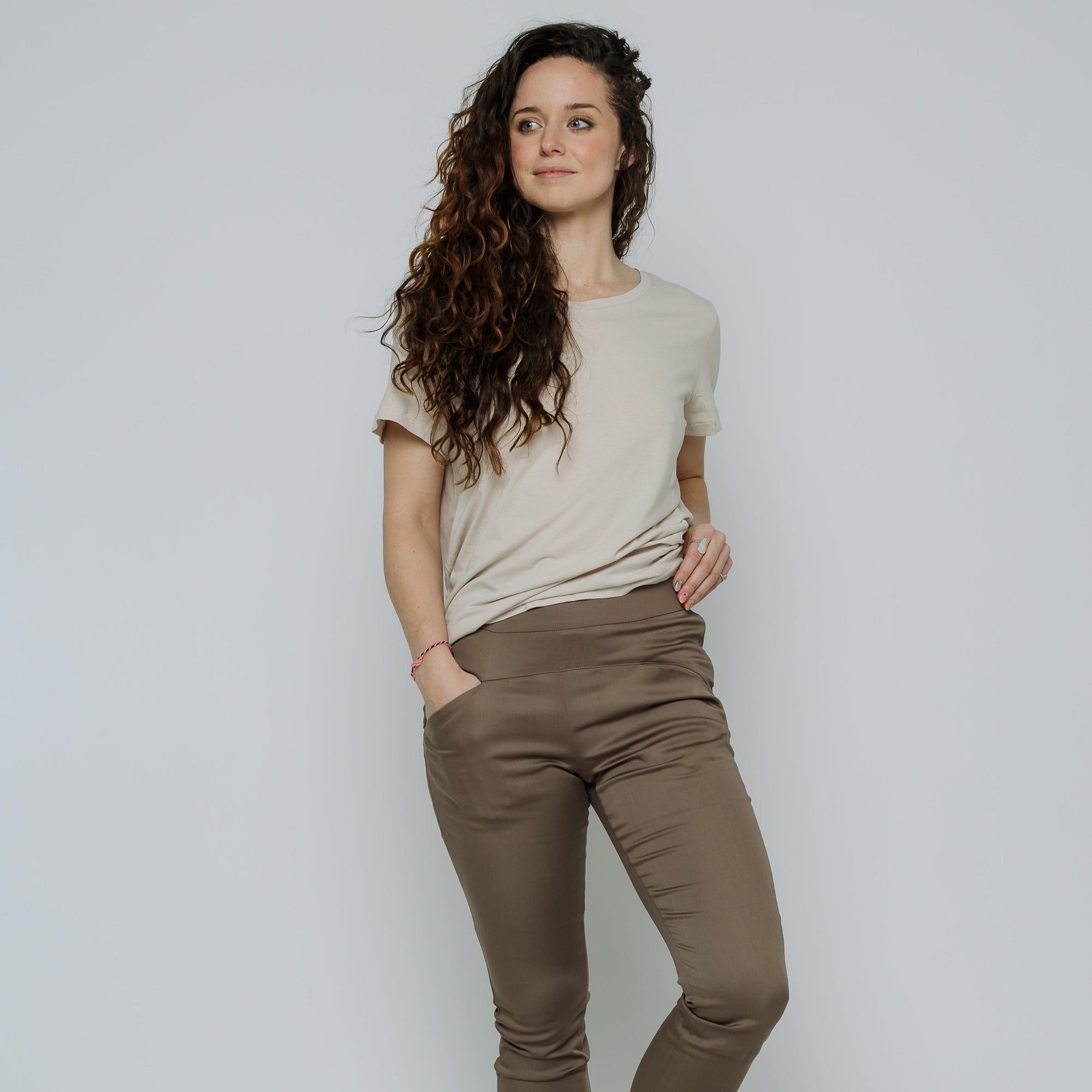 Eco-friendly Women's Pants, Slim Leg, Tencel Cotton Stretch, Tan